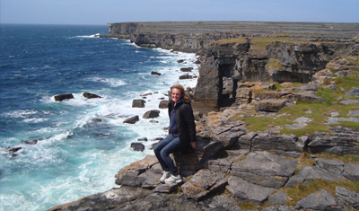 Chelsea on a cliff in Ireland
