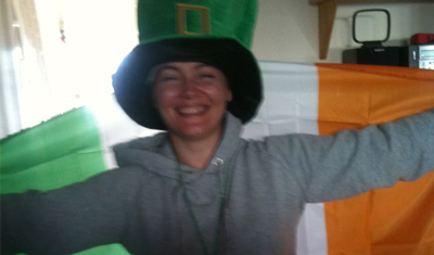 Chiara's au pair with an Irish flag