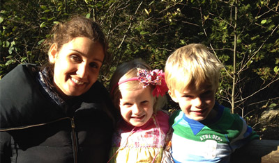 Justine with her 2 little host kids