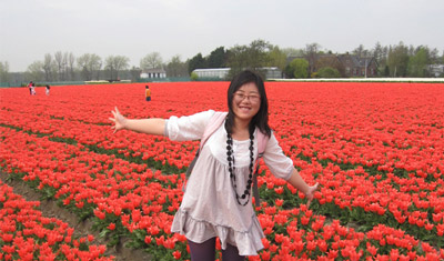 Huizi running through flower nurseries