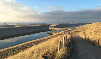 Weg ans Meer unter blauem Himmel