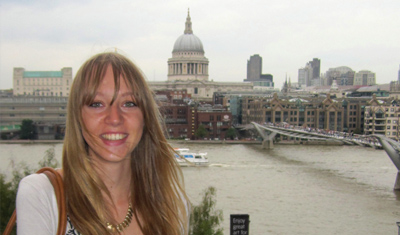 Christin in front of a cathedral in London
